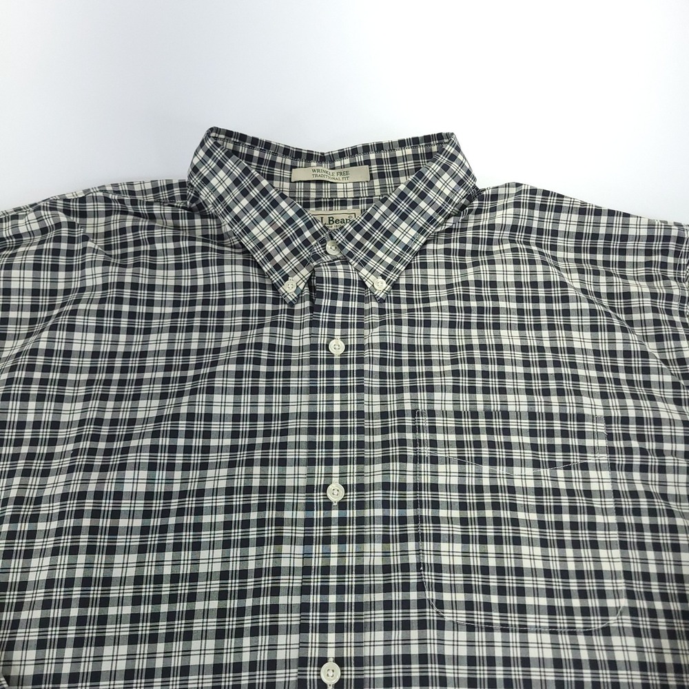 L.L.Bean Wrinkle Resistant Shirt Men's XXL Traditional Fit Black and White Plaid